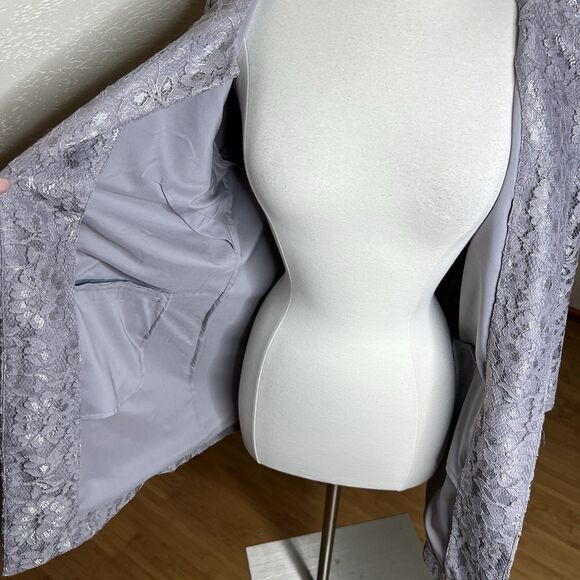 Chicos Topper Jacket Womens Medium 1 Gray Floral Lace Open 3/4 Sleeve Evening - Picture 4 of 11